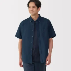 Men's Washed Oxford Button Down Short Sleeve Shirt