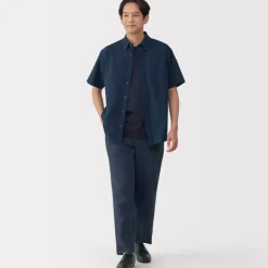 Men's Washed Oxford Button Down Short Sleeve Shirt