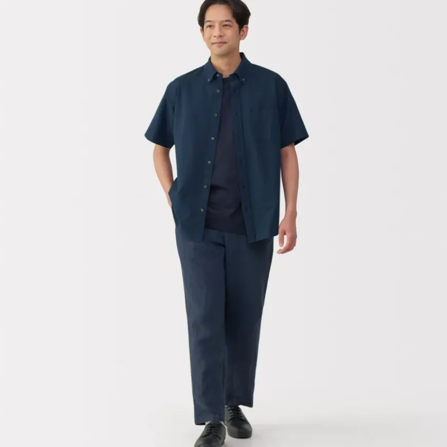 Men's Washed Oxford Button Down Short Sleeve Shirt