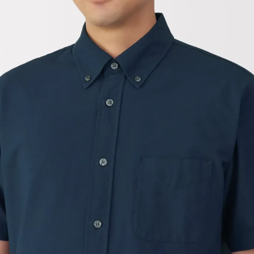 Men's Washed Oxford Button Down Short Sleeve Shirt