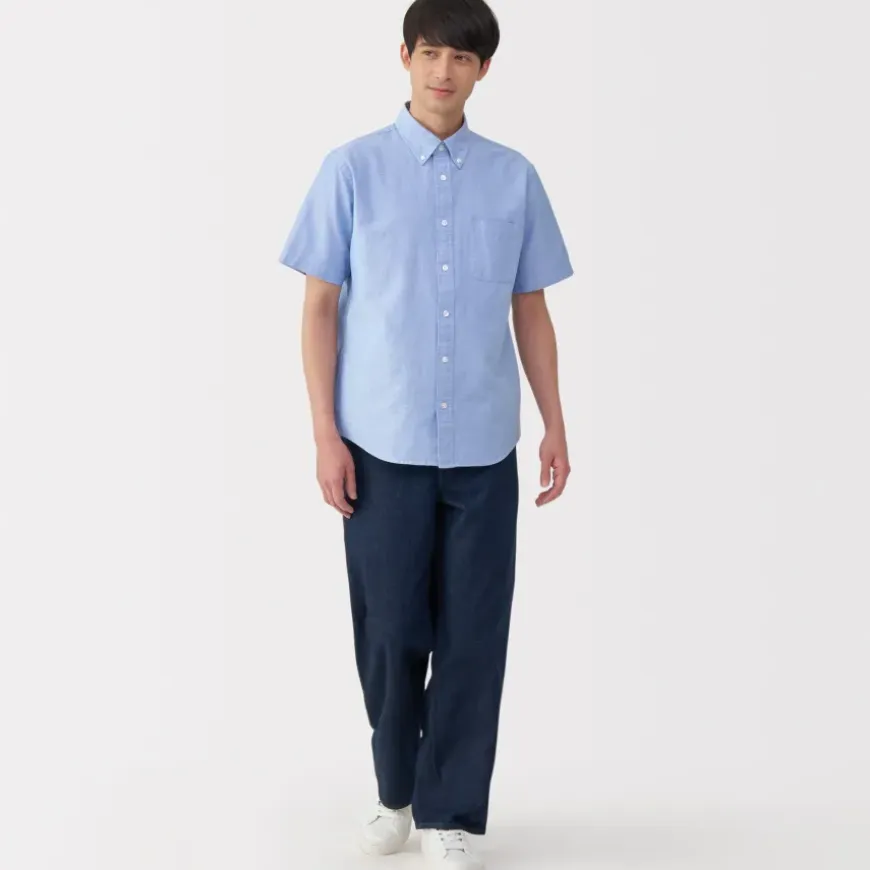 Men's Washed Oxford Button Down Short Sleeve Shirt