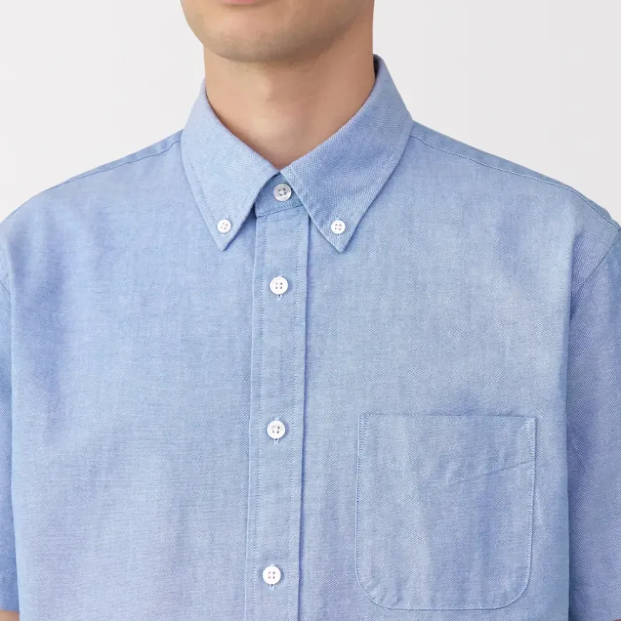 Men's Washed Oxford Button Down Short Sleeve Shirt