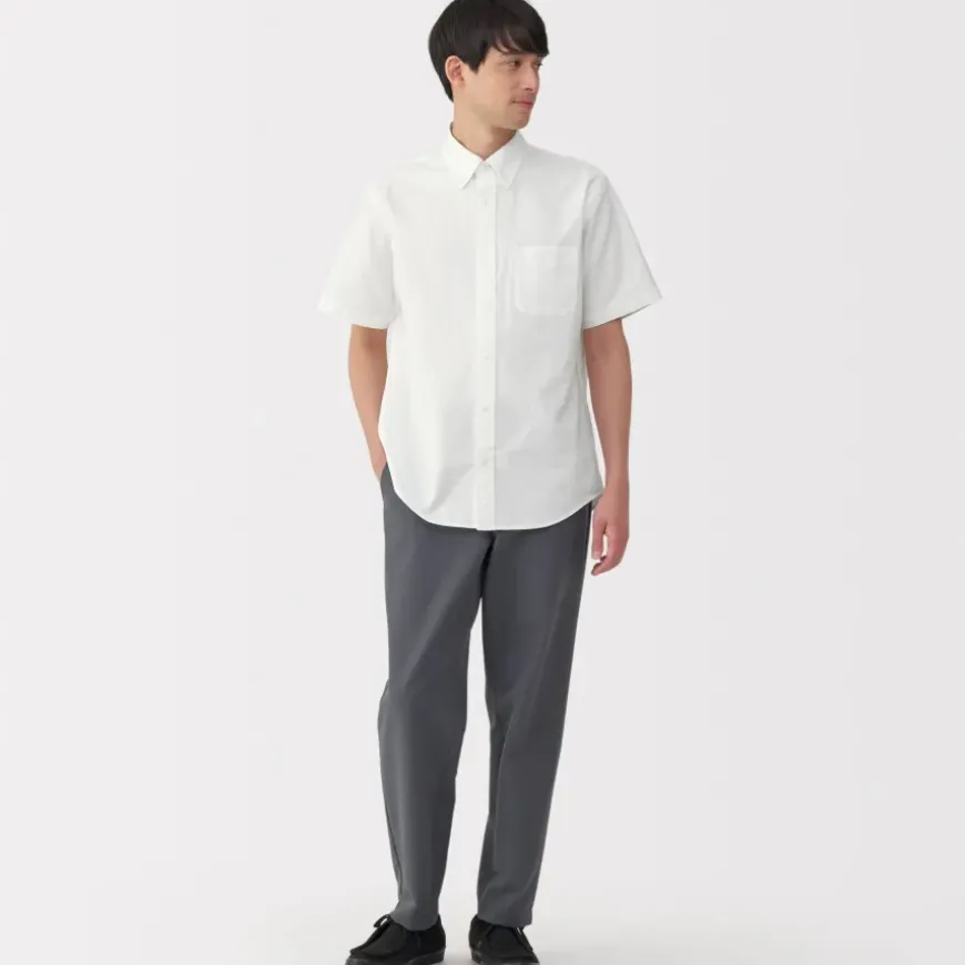 Men's Washed Oxford Button Down Short Sleeve Shirt