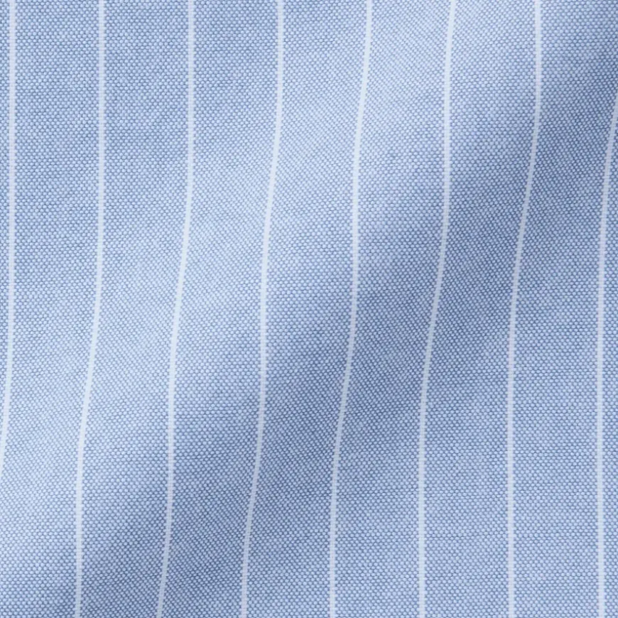 Men's Washed Oxford Stand Collar Long Sleeve Striped Shirt