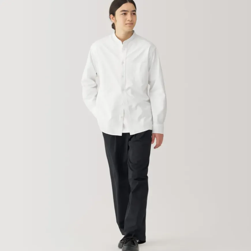 Men's Washed Oxford Stand Collar Long Sleeve Shirt