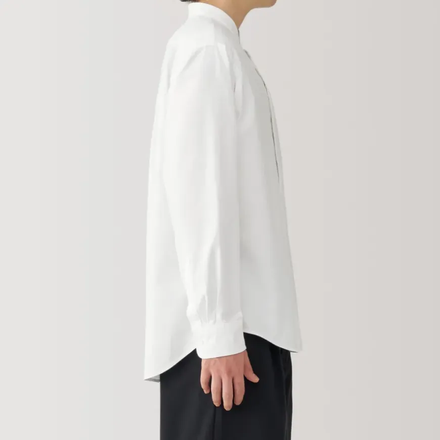 Men's Washed Oxford Stand Collar Long Sleeve Shirt
