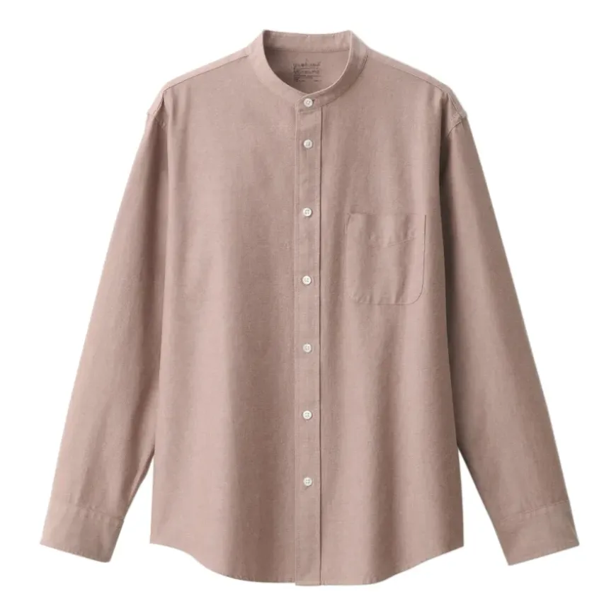 Men's Washed Oxford Stand Collar Long Sleeve Shirt