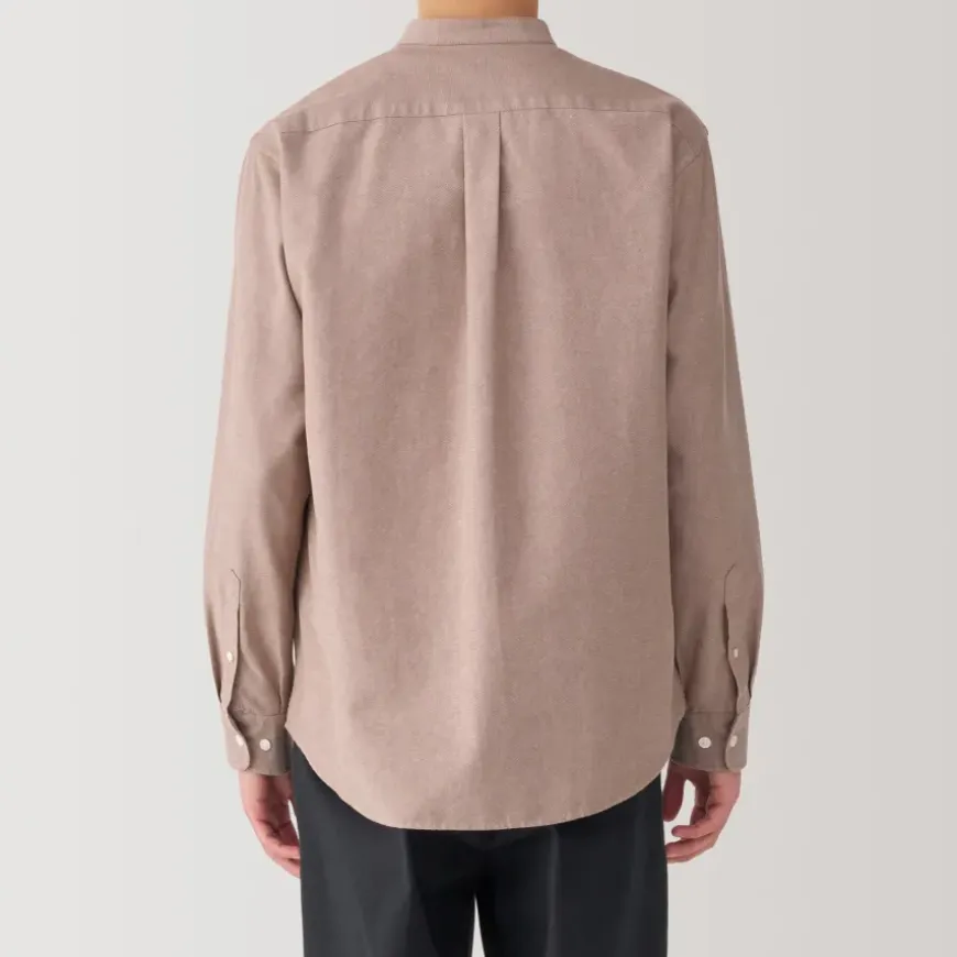 Men's Washed Oxford Stand Collar Long Sleeve Shirt
