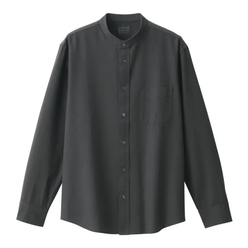 Men's Washed Oxford Stand Collar Long Sleeve Shirt