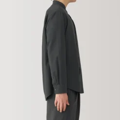 Men's Washed Oxford Stand Collar Long Sleeve Shirt