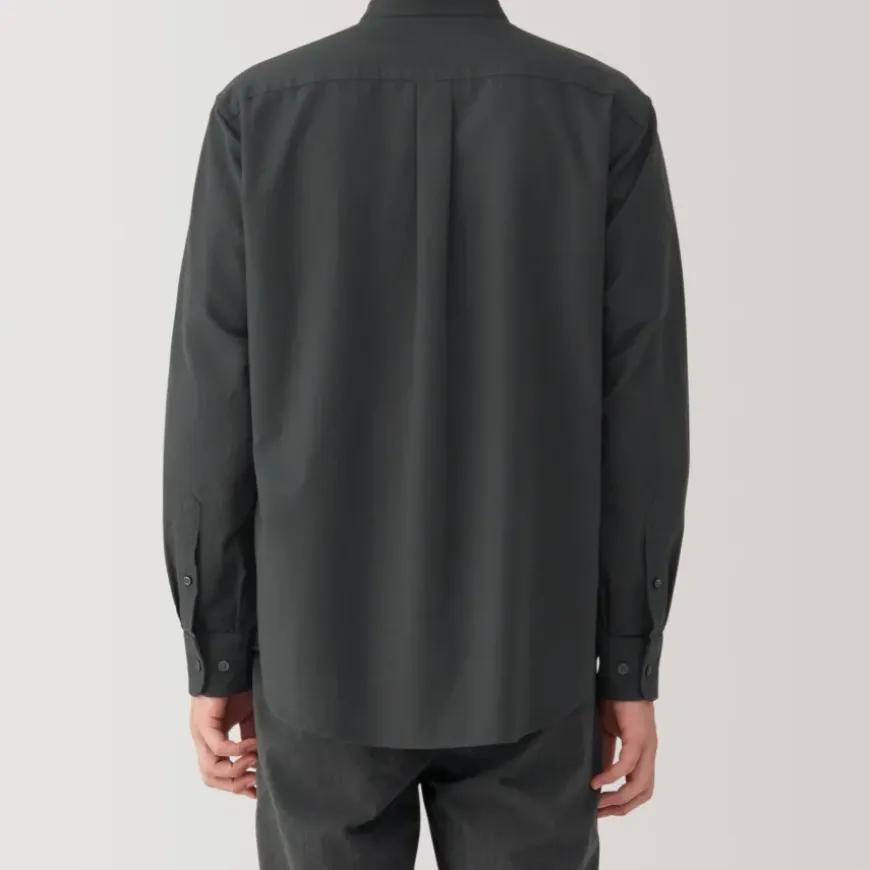 Men's Washed Oxford Stand Collar Long Sleeve Shirt
