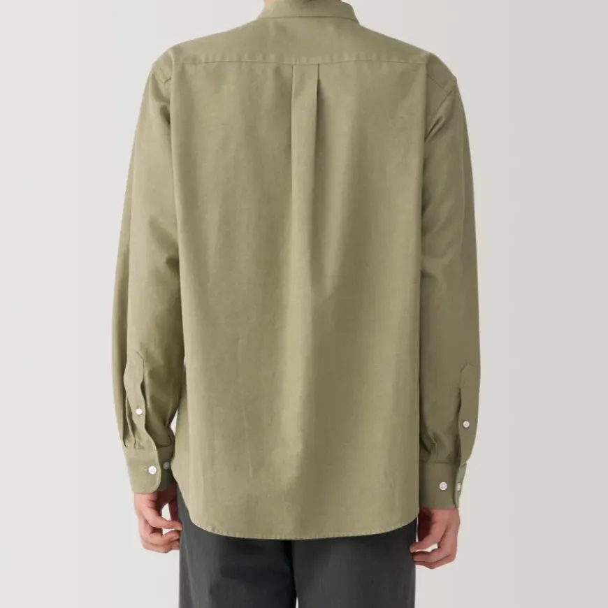 Men's Washed Oxford Stand Collar Long Sleeve Shirt