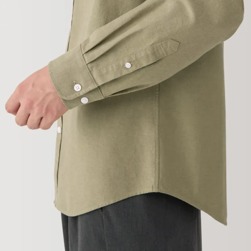 Men's Washed Oxford Stand Collar Long Sleeve Shirt