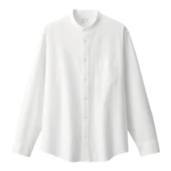 Men's Washed Oxford Stand Collar Long Sleeve Shirt