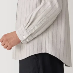 Men's Washed Oxford Stand Collar Long Sleeve Striped Shirt