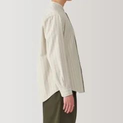Men's Washed Oxford Stand Collar Long Sleeve Striped Shirt