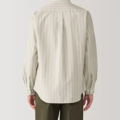 Men's Washed Oxford Stand Collar Long Sleeve Striped Shirt