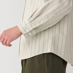 Men's Washed Oxford Stand Collar Long Sleeve Striped Shirt
