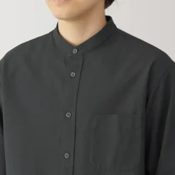 Men's Washed Oxford Stand Collar Long Sleeve Shirt