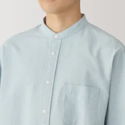 Men's Washed Oxford Stand Collar Long Sleeve Shirt