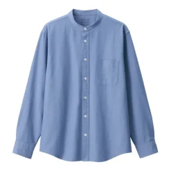 Men's Washed Oxford Stand Collar Long Sleeve Shirt