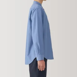 Men's Washed Oxford Stand Collar Long Sleeve Shirt