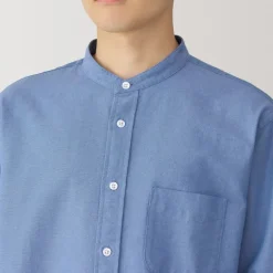 Men's Washed Oxford Stand Collar Long Sleeve Shirt