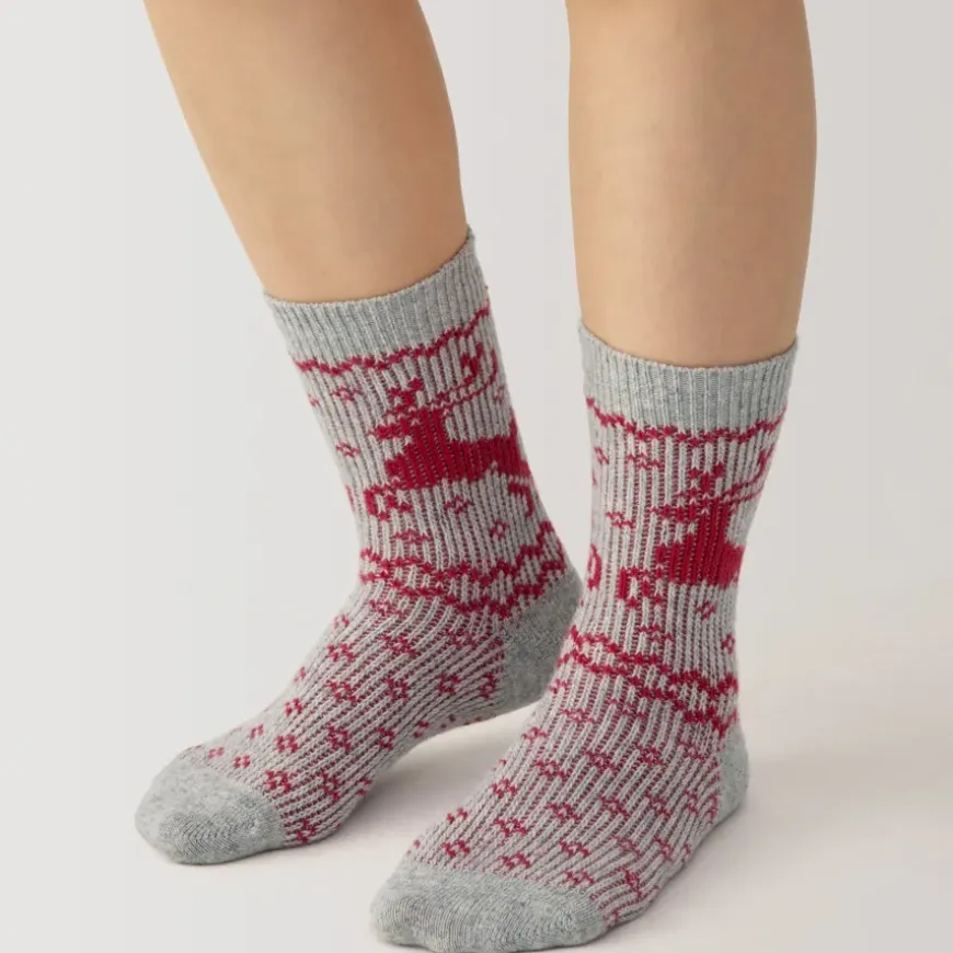 Right Angle Loose Top Reindeer Pattern Socks