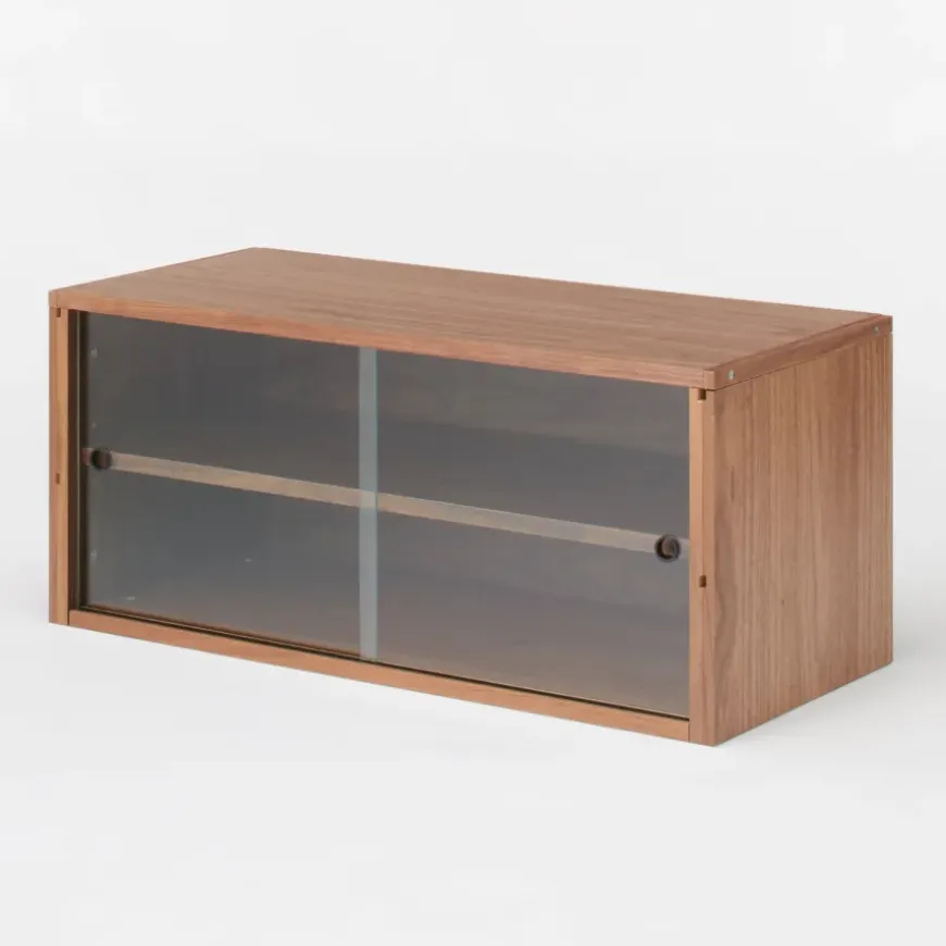 SUS Shelving Unit Box with Glass Door - Walnut