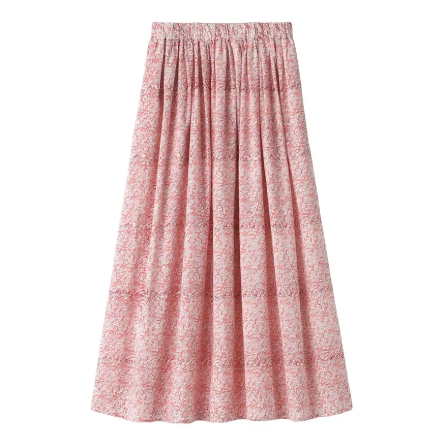 Women's Block Print Gather Maxi-Skirt