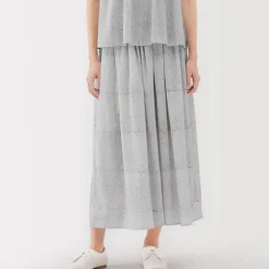 Women's Block Print Gather Maxi-Skirt