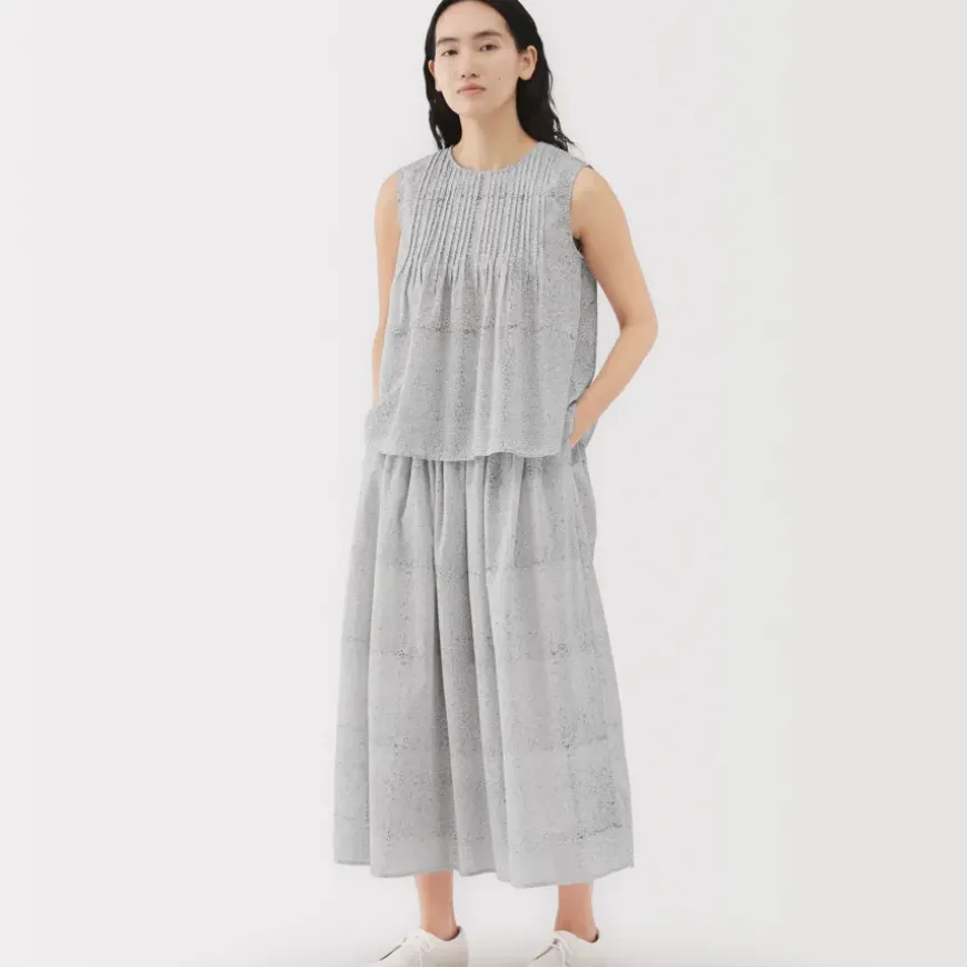 Women's Block Print Gather Maxi-Skirt