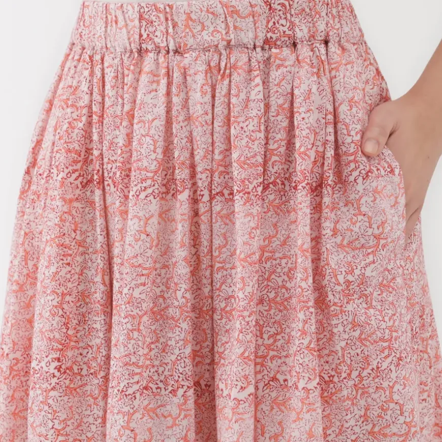 Women's Block Print Gather Maxi-Skirt