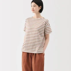 Women's Boat Neck Short Sleeve Striped T-Shirt