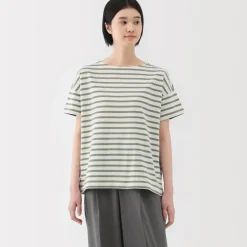 Women's Boat Neck Short Sleeve Striped T-Shirt