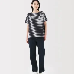 Women's Boat Neck Short Sleeve Striped T-Shirt