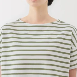 Women's Boat Neck Short Sleeve Striped T-Shirt