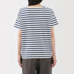Women's Boat Neck Short Sleeve Striped T-Shirt