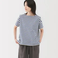 Women's Boat Neck Short Sleeve Striped T-Shirt