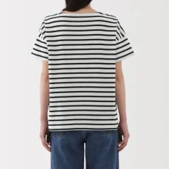 Women's Boat Neck Short Sleeve Striped T-Shirt