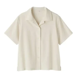 Women's Breathable Seersucker Open Collar Short Sleeve Shirt
