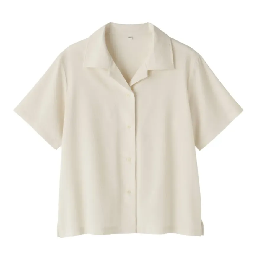 Women's Breathable Seersucker Open Collar Short Sleeve Shirt