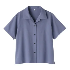 Women's Breathable Seersucker Open Collar Short Sleeve Shirt