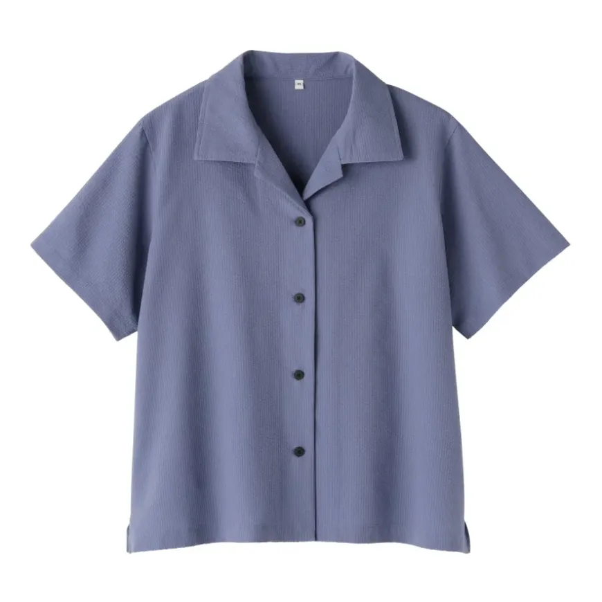 Women's Breathable Seersucker Open Collar Short Sleeve Shirt