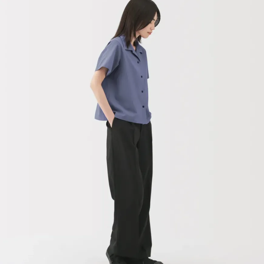 Women's Breathable Seersucker Open Collar Short Sleeve Shirt