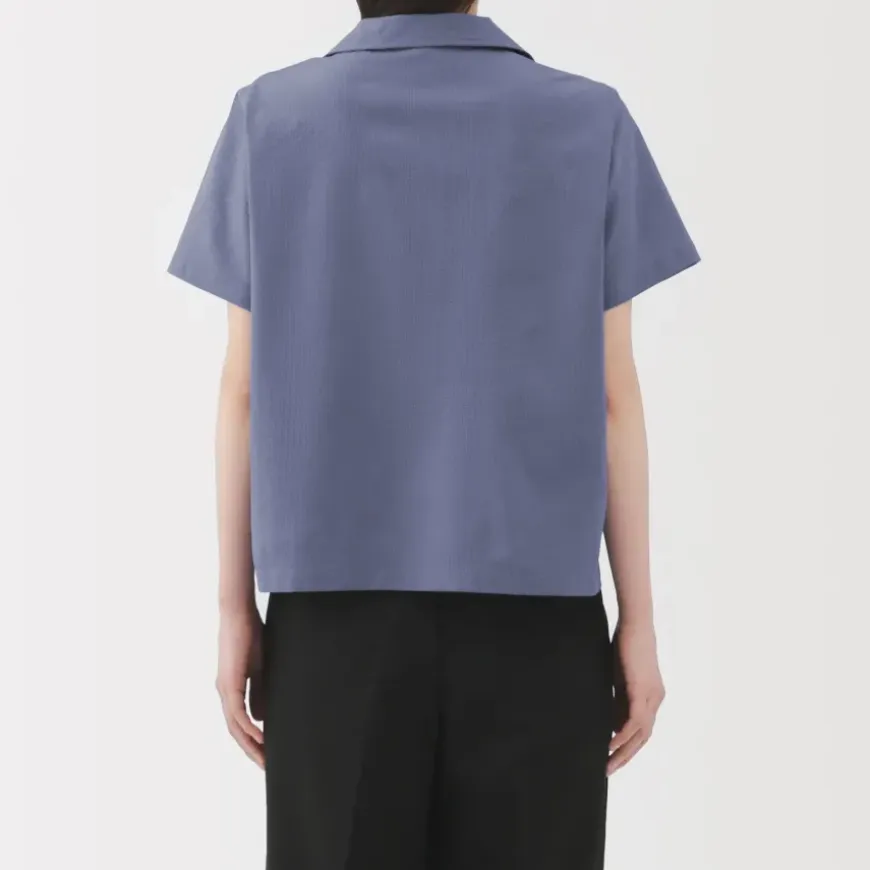 Women's Breathable Seersucker Open Collar Short Sleeve Shirt