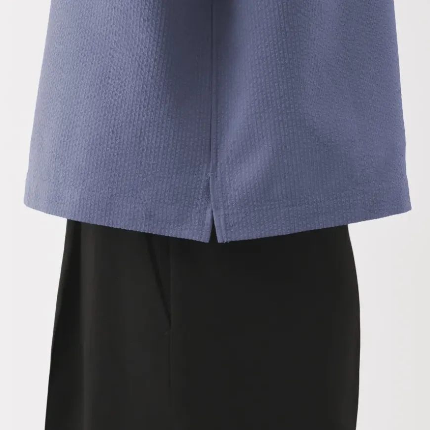 Women's Breathable Seersucker Open Collar Short Sleeve Shirt