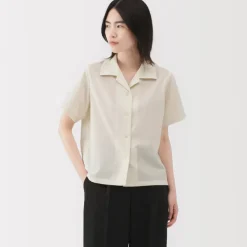 Women's Breathable Seersucker Open Collar Short Sleeve Shirt