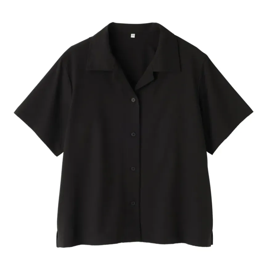 Women's Breathable Seersucker Open Collar Short Sleeve Shirt