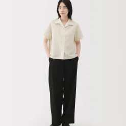 Women's Breathable Seersucker Open Collar Short Sleeve Shirt